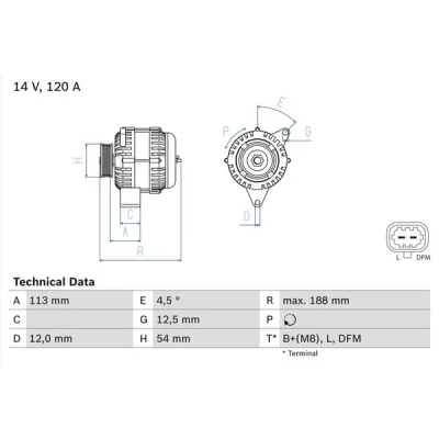Kuva BOSCH 0 986 080 370 Laturi 14V 120A OPEL: Vectra C Caravan, Zafira B, Astra H Caravan