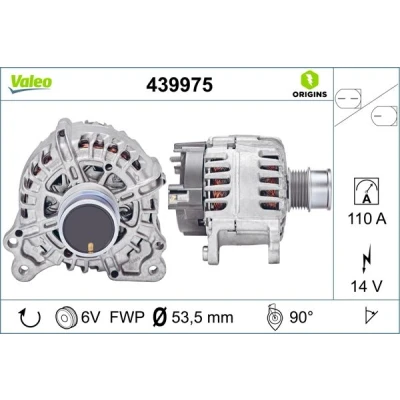 Kuva VALEO 439975 Laturi 14V 110A VOLKSWAGEN: Golf 5, Polo V Hatchback, CADDY 4 Kombi, SEAT: Ibiza ST, Toledo 4, SKODA: Octavia 3 Combi