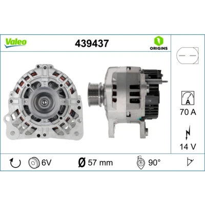 Kuva VALEO 439437 Laturi 14V 70A VOLKSWAGEN: Golf 4, 5, New Beetle Hatchback, SKODA: Octavia 2 Combi, II Fabia 2, SEAT: Ibiza 3