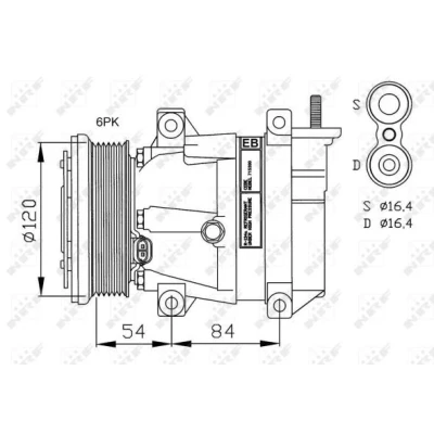 Kuva NRF 32484G Ilmastoinnin Kompressori V5 12 PAG 150 kompressoriöljyllä