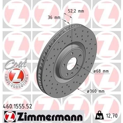 Kuva ZIMMERMANN SPORT COAT Z 460.1555.52 Jarrulevyt 360 36 6/5 5 112 tuuletettu sisältä, reijitetty pinnoitettu hiiliteräs PORSCHE: Macan