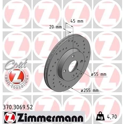 Kuva ZIMMERMANN SPORT COAT Z 370.3069.52 Jarrulevyt 255 20 5/4 4 100 tuuletettu sisältä, reijitetty pinnoitettu MAZDA: MX 5 I, 2