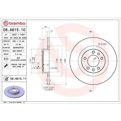 Kuva BREMBO COATED DISC LINE 08.7015.21 Jarrulevyt 286 10 5 täysi pinnoitettu Ruuveilla SAAB: 9 Farmari, Sedan, 3 Hatchback