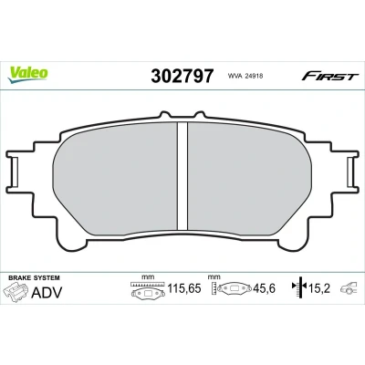 Kuva VALEO 302797 Jarrupalat Taka akseli ilman kulumisenilmaisinta ruuveja, huudonvaimennuspeltiä LEXUS: RX III, GS IV