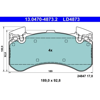 Kuva ATE 13.0470 4873.2 Jarrupalat Kulumisenilmaisemelle, Ilman kulumisenilmaisinta AUDI: A6 C7 Avant, A7 Sportback, Sedan