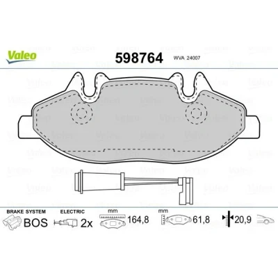 Kuva VALEO 598764 Jarrupalat Etuakseli Sis. kulumisenilmaisimen Huudonvaimennuspellillä MERCEDES BENZ: Vito Bussi, Mixto, Viano