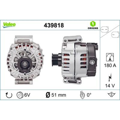 Kuva VALEO 439818 Laturi 14V 180A MERCEDES BENZ: Sprinter 3.5 T Van, C sarja modell, E modell