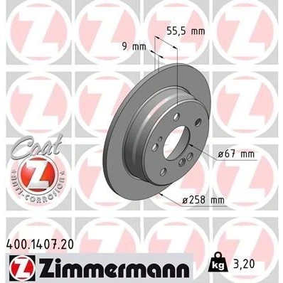 Kuva ZIMMERMANN COAT Z 400.1407.20 Jarrulevyt 258 9 7/5 5 112 täysi pinnoitettu MERCEDES BENZ: W124 Sedan, 190, Coupe