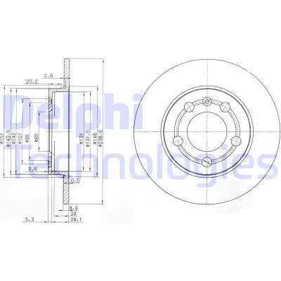 Kuva DELPHI BG3738 Jarrulevyt 239 9 5 täysi rasvattu käsittelemätön ilman pyöränlaakeria, ABS sensorirengasta VOLKSWAGEN: Golf 4 Variant,