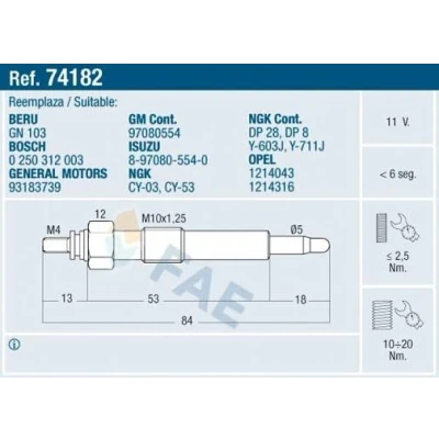 Kuva FAE 74182 Hehkutulppa 11V M 10x1.25