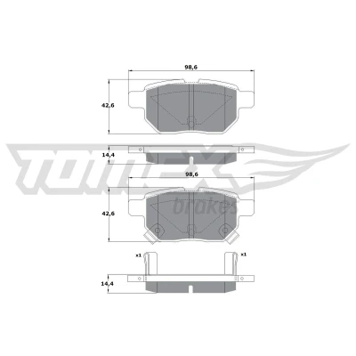 Kuva TOMEX brakes TX 15 01 Jarrupalat Taka akseli akustisella kulumavaroittimella TOYOTA: Corolla X Sedan, Yaris II Hatchback, Auris LEXUS: CT