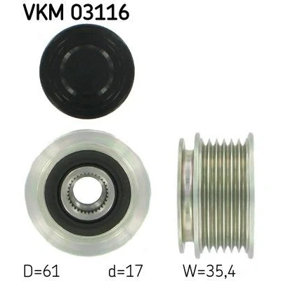 Kuva SKF VKM 03116 Laturin Vapaakytkin 35,4 AUDI: A4 B7 Avant, B6 A3 Sportback, VOLKSWAGEN: Passat Variant, Jetta 3