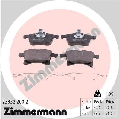 Kuva ZIMMERMANN 23832.200.2 Jarrupalat akustisella kulumavaroittimella Valokuva vastaa toimituslaajuutta, Jousella OPEL: Astra H Caravan, Corsa D Hatchback