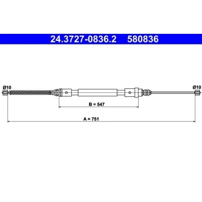 Kuva ATE 24.3727 0836.2 Käsijarruvaijeri 751 PEUGEOT: 406 Farmari, Sedan