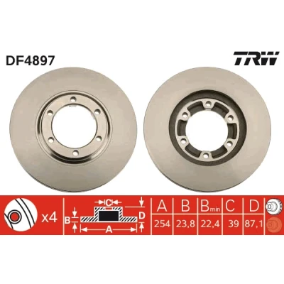 Kuva TRW DF4897 Jarrulevyt 254 23,8 6 108 Tuuletettu Lakattu MITSUBISHI: L200 III Pick up