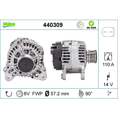 Kuva VALEO 440309 Laturi 14V 110A SEAT: Ibiza 4 ST, VOLKSWAGEN: Polo V Hatchback