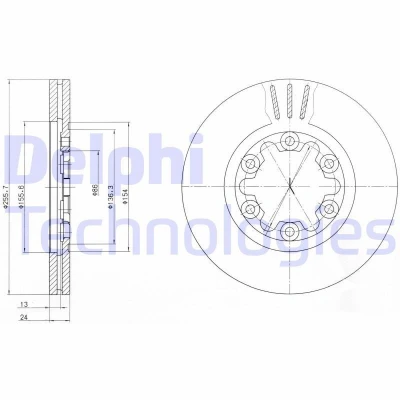 Kuva DELPHI BG3559 Jarrulevyt 256 24 6 Tuuletettu rasvattu käsittelemätön ilman pyöränlaakeria, ABS sensorirengasta FORD: Ranger Mk2