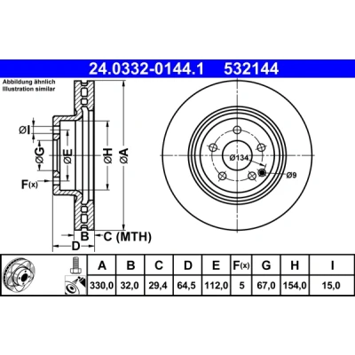 Kuva ATE PowerDisc 24.0332 0144.1 Jarrulevyt 330,0 32,0 5 112,0 Tuuletettu pinnoitettu Seostettu / hiilletty Ruuveilla MERCEDES BENZ: E sarja Sedan