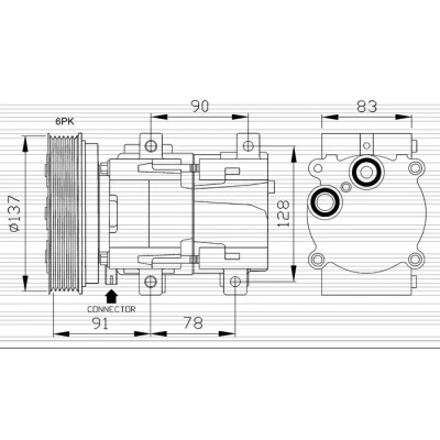 Kuva NRF 32301 Ilmastoinnin Kompressori FS10 12 PAG 46 kompressoriöljyllä, Tiivisterenkaalla