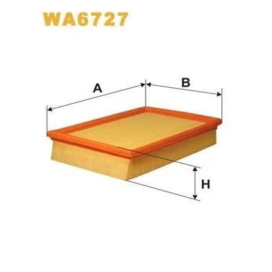 Kuva WIX FILTERS WA6727 Ilmansuodatin 48mm 168mm 248mm Suodatinpanos PEUGEOT: 307 SW, Hatchback, Farmari, CITROËN: C4 I Coupe