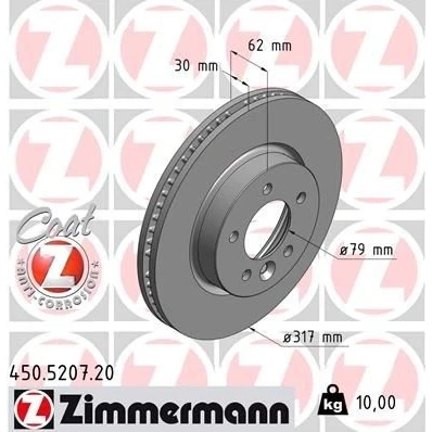 Kuva ZIMMERMANN COAT Z 450.5207.20 Jarrulevyt 317 30 6/5 5 120 tuuletettu sisältä pinnoitettu hiiliteräs LAND ROVER: Discovery 3, Range Rover Sport