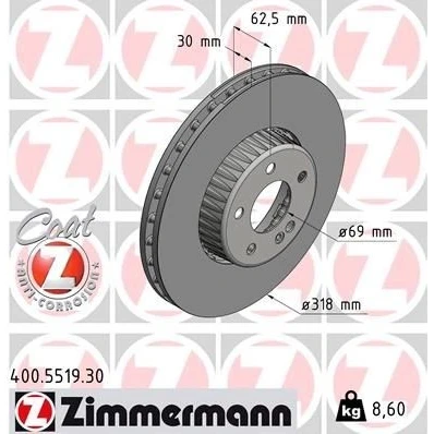 Kuva ZIMMERMANN 400.5519.30 Jarrulevyt 318 30 6/5 5 112 Tuuletettu, kaksiosainen jarrulevy pinnoitettu hiiliteräs MERCEDES BENZ: C sarja T modell