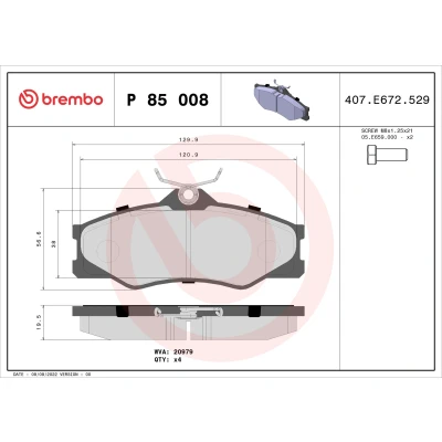Kuva BREMBO P 85 008 Jarrupalat Ilman kulumisenilmaisinta Jarrusatulan ruuveilla tarvikkeita VOLKSWAGEN: TRANSPORTER 3 Bus,