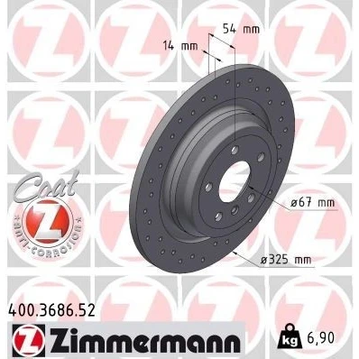 Kuva ZIMMERMANN Jarrulevy MERCEDES BENZ: ML sarja, GLE SUV 14mm 6/5 5 aukko 112mm täysi, reijitetty pinnoitettu hiiliteräs 400.3686.52 1664230012