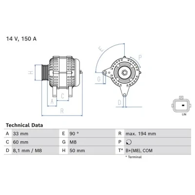 Kuva BOSCH 0 986 084 690 Laturi 14V 150A