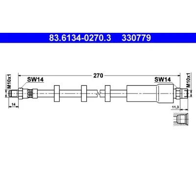 Kuva ATE 83.6134 0270.3 Jarruletku 270 M10x1 VOLVO: 850 Farmari, V70 I