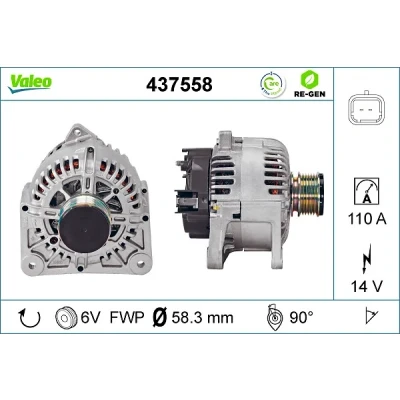 Kuva VALEO 437558 Laturi 14V 110A RENAULT: MEGANE 2 Kombi, CLIO 2, GRAND SCENIC NISSAN: MICRA 3, DACIA: Duster SUV