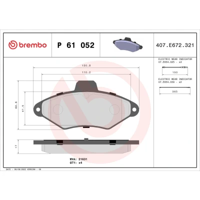 Kuva BREMBO P 61 052 Jarrupalat Sis. kulumisenilmaisimen Ilman tarvikkeita CITROËN: Xantia Hatchback, Farmari