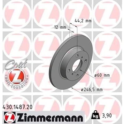 Kuva ZIMMERMANN COAT Z 430.1487.20 Jarrulevyt 246 12 6/4 4 100 täysi pinnoitettu SUZUKI: Wagon R+ II Hatchback