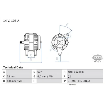 Kuva BOSCH 0 986 081 090 Laturi 14V 105A FORD: Focus 2 Kombi, 2, C Max