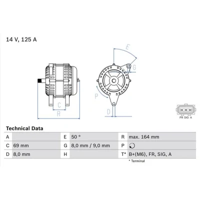 Kuva BOSCH 0 986 049 181 Laturi 14V 125A FORD: Transit Connect Mk1 Van