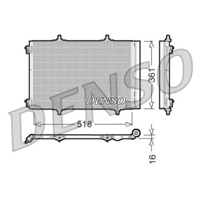 Kuva DENSO DCN07013 Ilmastoinnin Lauhdutin Vedenerottimella 361x518x16 R134a 361mm PEUGEOT: 208 I Hatchback, 3008 I, 207 CITROËN: C3 Hatchback