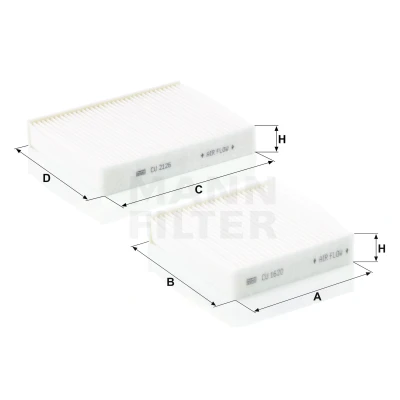 Kuva MANN FILTER CU 21 000 2 Raitisilmasuodatin Hiukkassuodatin 159, 204 153 32 CITROËN: C3 II, III, C4 II Cactus, PEUGEOT: 207 Hatchback