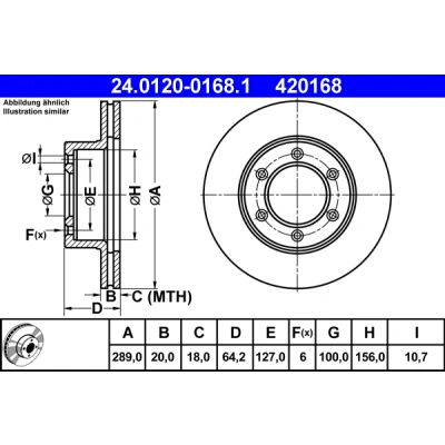 Kuva ATE 24.0120 0168.1 Jarrulevyt 289,0 20,0 6 127,0 Tuuletettu TOYOTA: HILUX Pick up