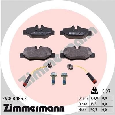 Kuva ZIMMERMANN 24008.185.3 Jarrupalat Sis. kulumisenilmaisimen Ruuveilla Valokuva vastaa toimituslaajuutta MERCEDES BENZ: Vito Bussi, Mixto, Viano