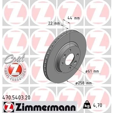 Kuva ZIMMERMANN COAT Z 470.5403.20 Jarrulevyt 258 22 6/4 4 100 tuuletettu sisältä pinnoitettu RENAULT: Clio 4, Twingo 3, DACIA: SANDERO 2, LOGAN MCV 2