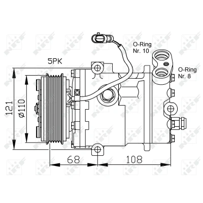 Kuva NRF 32197 Ilmastoinnin Kompressori SD6V10 12 PAG 46 kompressoriöljyllä OPEL: Astra G CC, Caravan