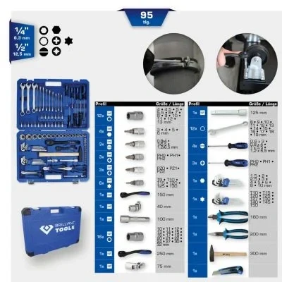 Kuva KS TOOLS BT024095 Työkalusarja 95 12,5 (1/2&quot;), 6,3 (1/4&quot;) neliönmuotoinen (square)