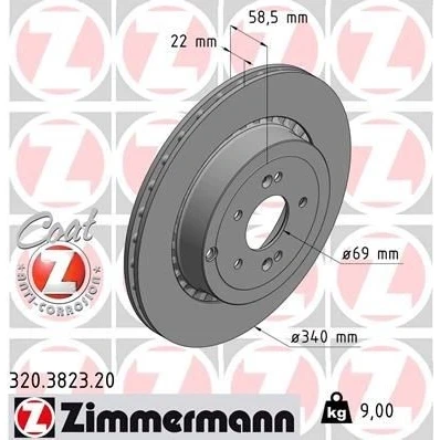 Kuva ZIMMERMANN 320.3823.20 Jarrulevyt 340 22 7/5 5 114 Tuuletettu, ulko pinnoitettu KIA: Stinger Hatchback