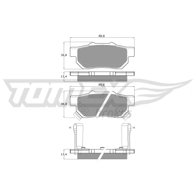 Kuva TOMEX brakes TX 10 99 Jarrupalat Taka akseli akustisella kulumavaroittimella HONDA: Jazz 2, CIVIC 6 Stufenheck, Fastback