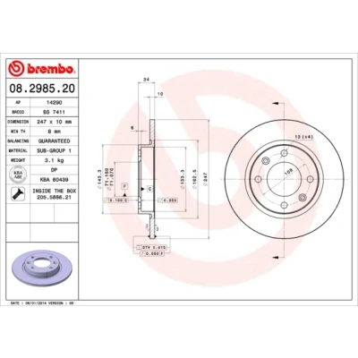 Kuva BREMBO 08.2985.20 Jarrulevyt 247 10 4 täysi Ruuveilla PEUGEOT: 405 II Sedan