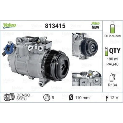 Kuva VALEO 813415 Ilmastoinnin Kompressori 6SEU14 12 PAG 46 R 134a kompressoriöljyllä NEW ORIGINAL PART BMW: 3 Touring, 5 Sedan, Sedan