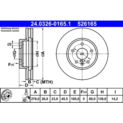 Kuva ATE PowerDisc 24.0326 0165.1 Jarrulevyt 276,0 26,0 5 105,0 Tuuletettu pinnoitettu Ruuveilla OPEL: Astra J Sports Tourer, Hatchback