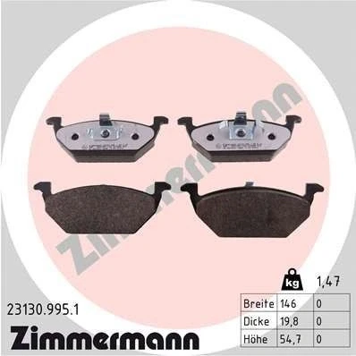 Kuva ZIMMERMANN 23130.995.1 Jarrupalat Valokuva vastaa toimituslaajuutta VOLKSWAGEN: Golf 4 Variant, 4, Bora Sedan, SKODA: Octavia I Hatchback