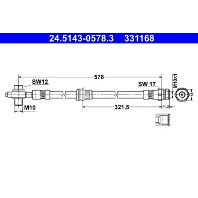Kuva ATE 24.5143 0578.3 Jarruletku 578 M10x1 VOLKSWAGEN: Tiguan I