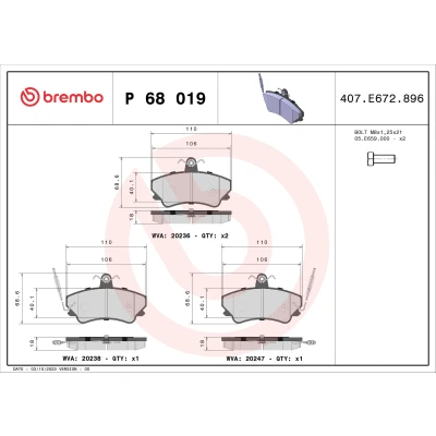 Kuva BREMBO P 68 019 Jarrupalat Sis. kulumisenilmaisimen Jarrusatulan ruuveilla Ilman tarvikkeita RENAULT: ESPACE 2